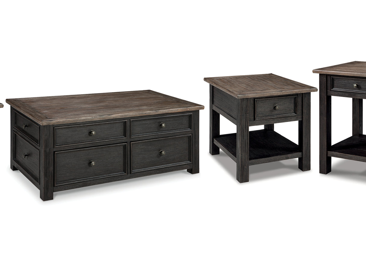 Tyler Creek Grayish Brown/Black Coffee Table And 2 End Tables With Console