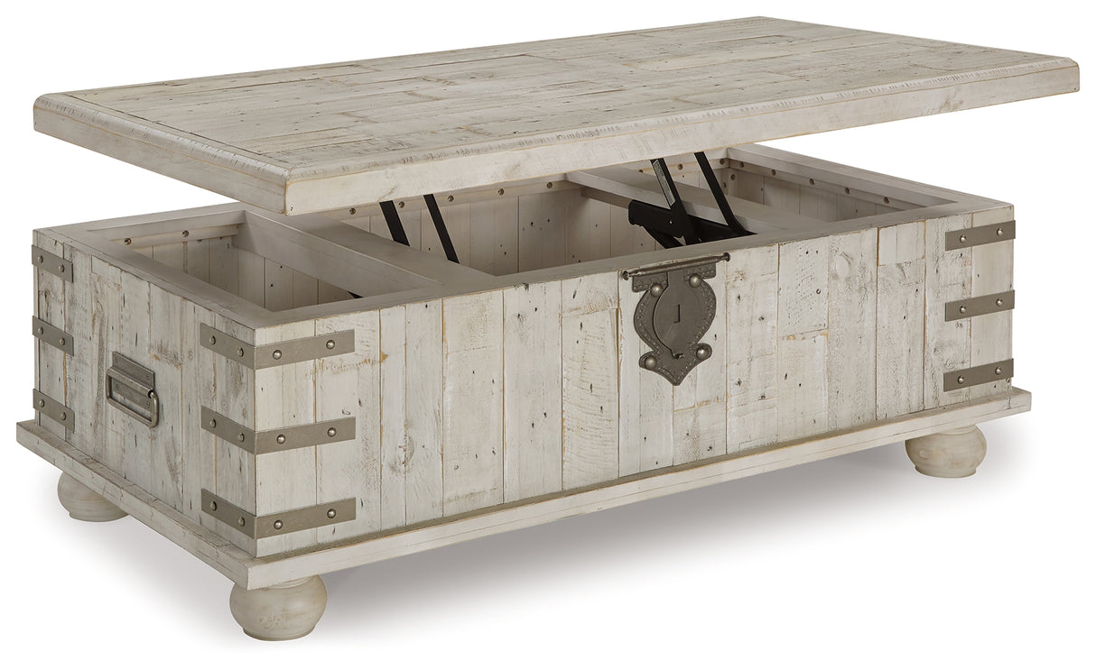Carynhurst White Wash Gray Coffee Table With Lift Top