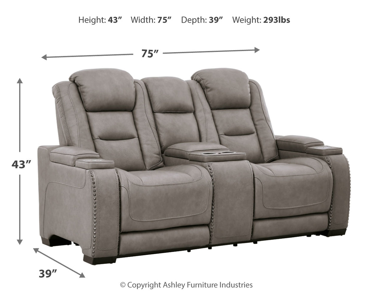 The Gray Man-Den Power Reclining Loveseat With Console