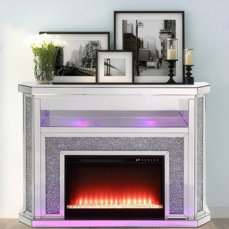 Crushed Diamonds LED Mirrored Fireplace