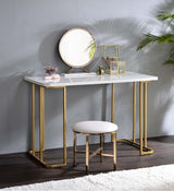 Estie White & Gold Finish Vanity Desk