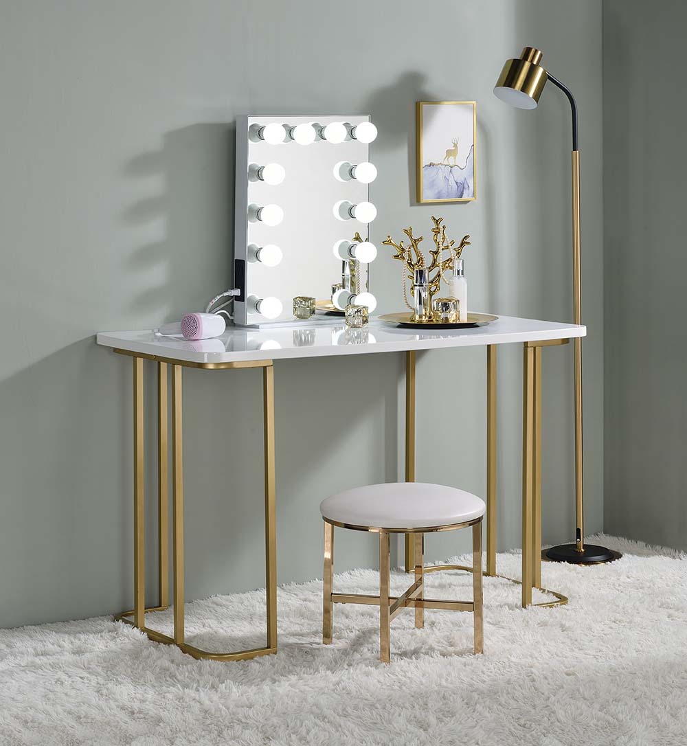 Estie White & Gold Finish Vanity Desk