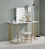 Estie White & Gold Finish Vanity Desk