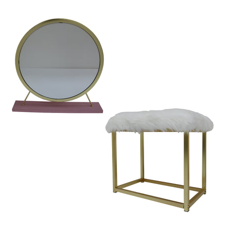 Adao Faux Fur, Mirror, Pink & Gold Finish Vanity Mirror