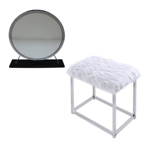 Adao Faux Fur, Mirror, Black & Chrome Finish Vanity Mirror