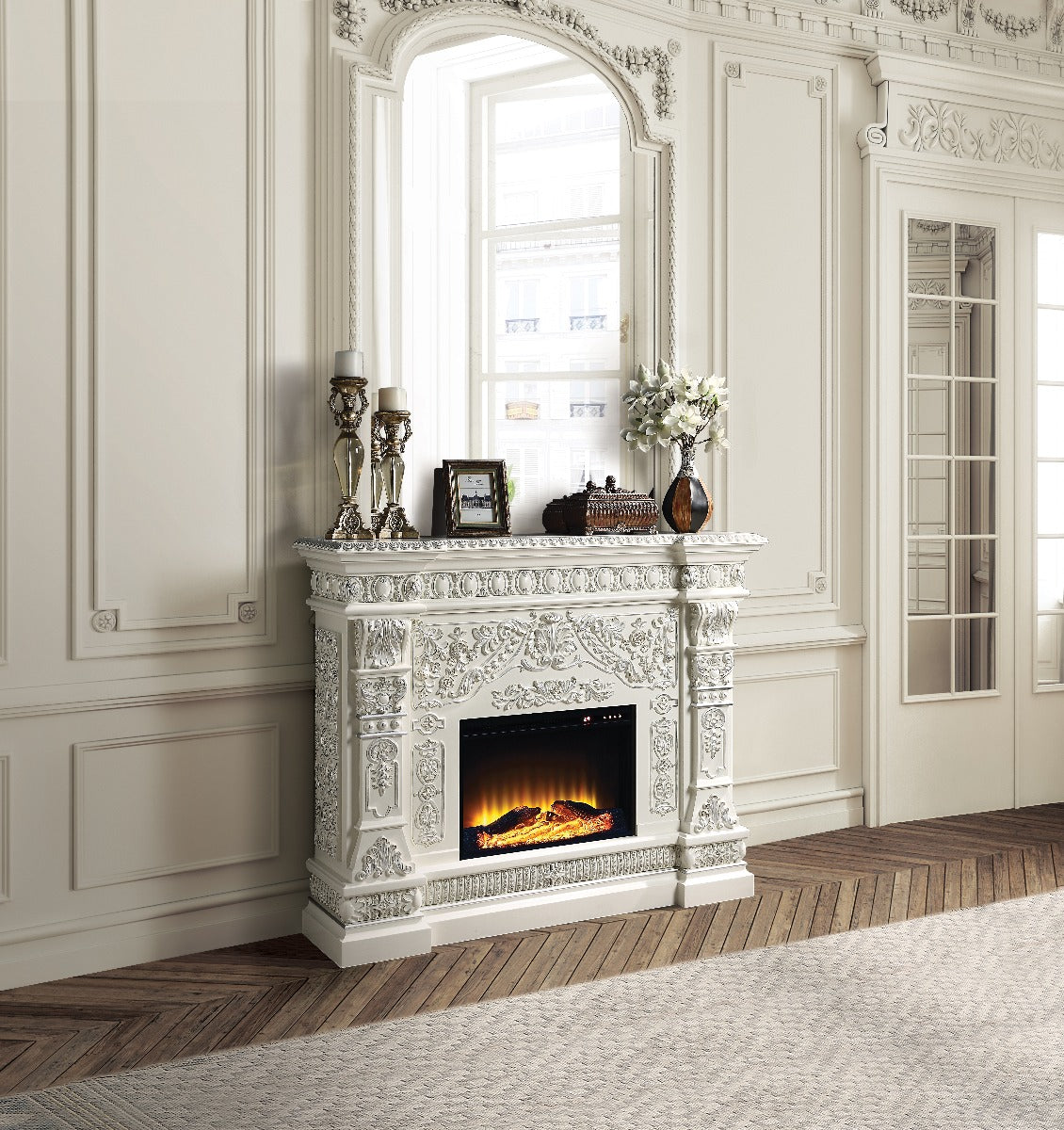 Zabrina Antique White Finish Fireplace – Redwood Home Furniture