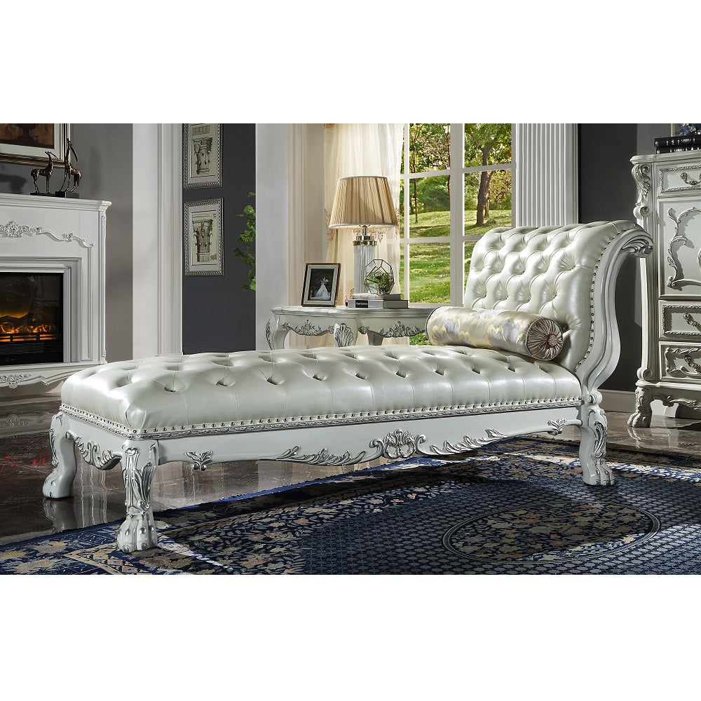 Dresden Synthetic Leather & Bone White Finish Chaise