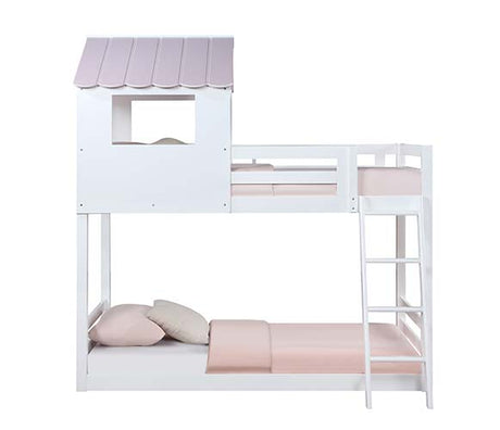 Solenne White & Pink Finish Twin/Twin Bunk Bed