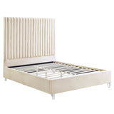 Edzia Beige Velvet Queen Bed
