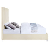Edzia Beige Velvet Queen Bed