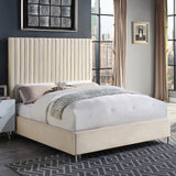Edzia Beige Velvet Queen Bed