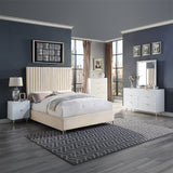 Edzia Beige Velvet Queen Bed