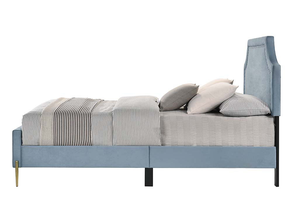 Milla Light Blue Velvet Queen Bed
