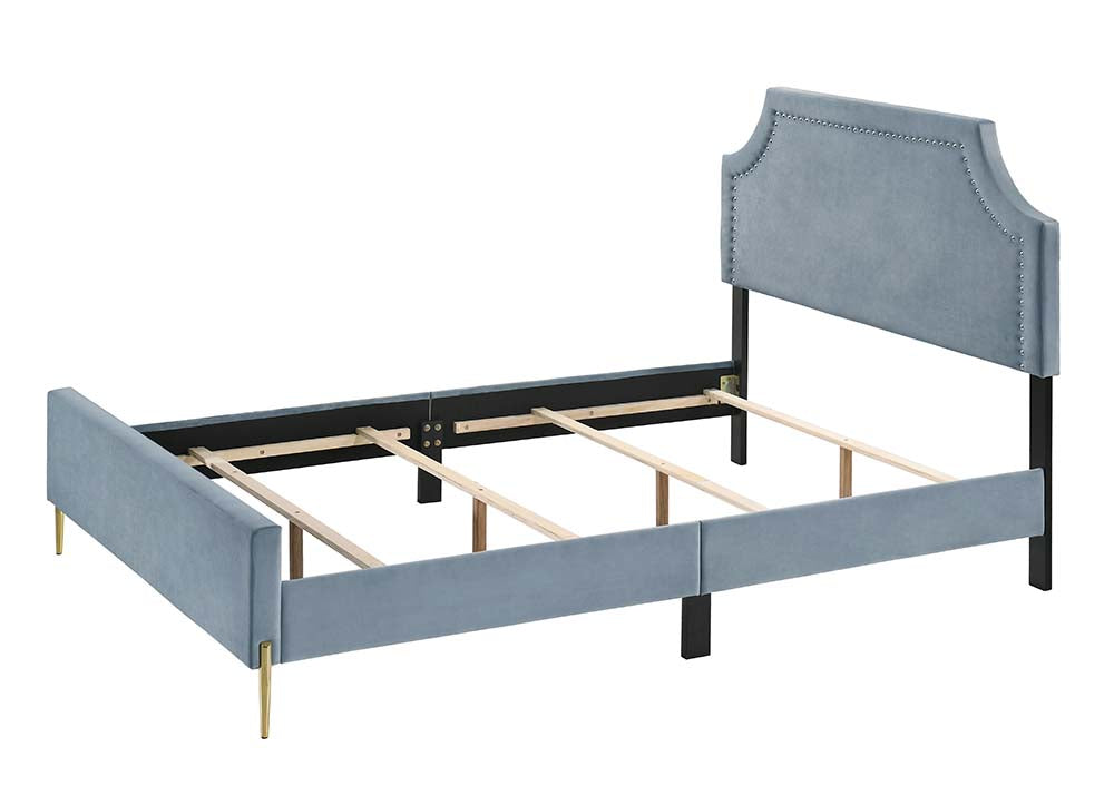 Milla Light Blue Velvet Queen Bed
