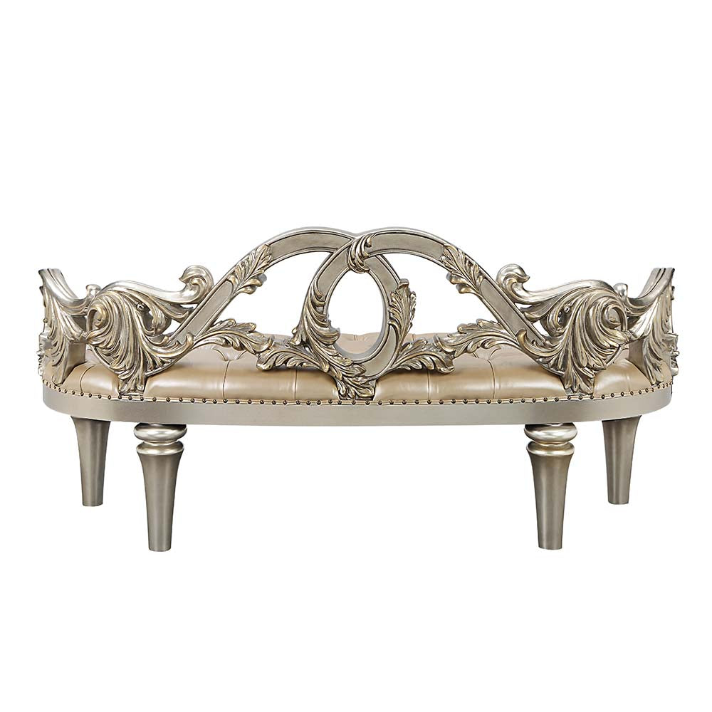 Danae Champagne Synthetic Leather & Gold Finish Bench