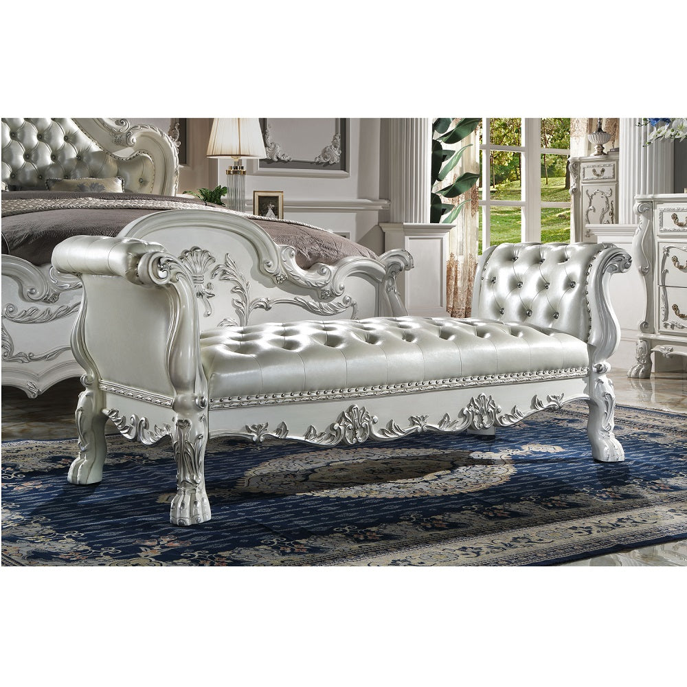 Dresden Synthetic Leather & Bone White Finish Bench