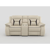 Amite Beige Double Reclining Loveseat with Center Console