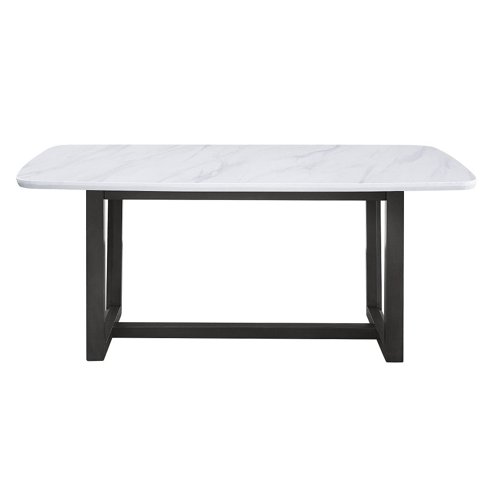 Madan Marble Top & Weathered Gray Finish Dining Table