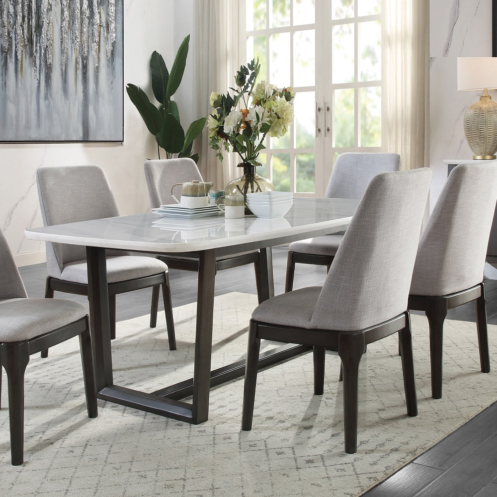 Madan Marble Top & Weathered Gray Finish Dining Table