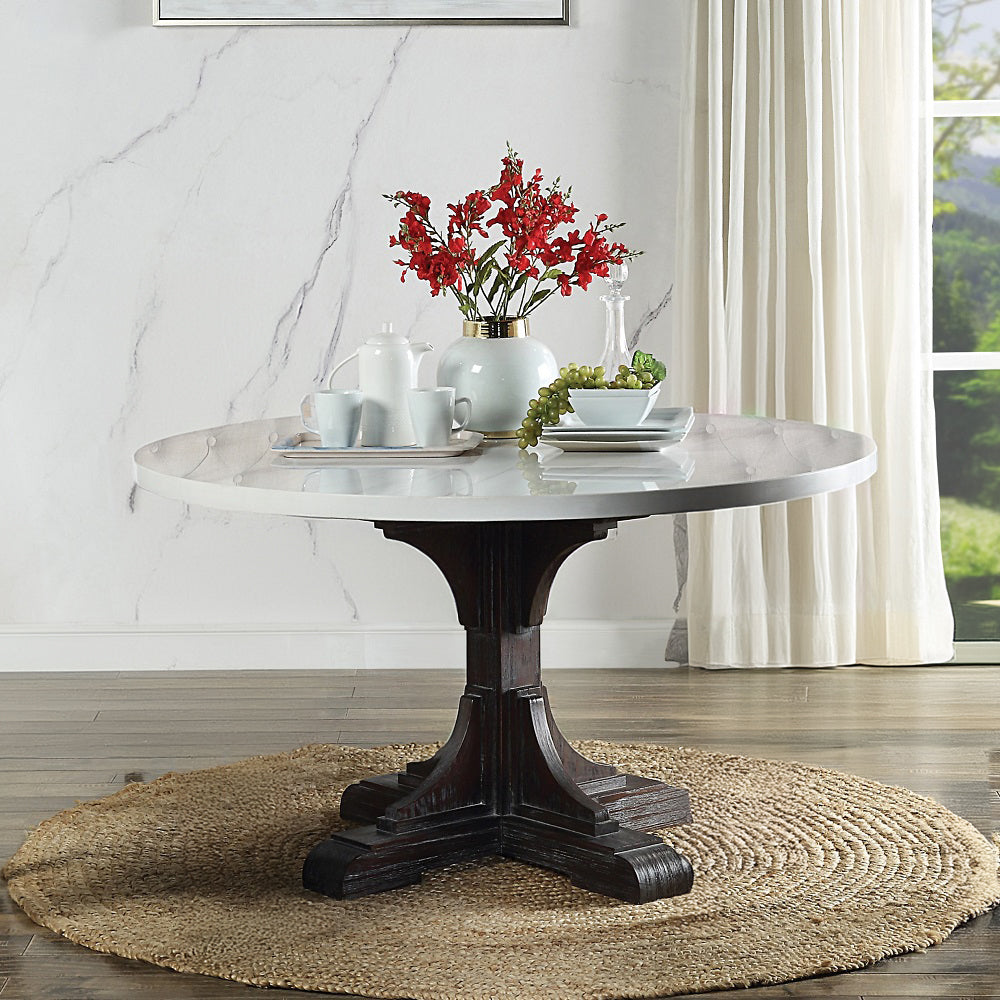 Gerardo White Marble Top & Weathered Espresso Finish Dining Table