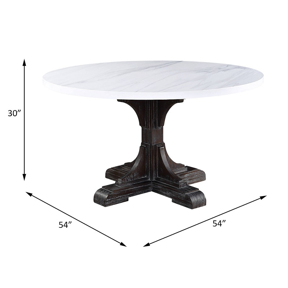 Gerardo White Marble Top & Weathered Espresso Finish Dining Table