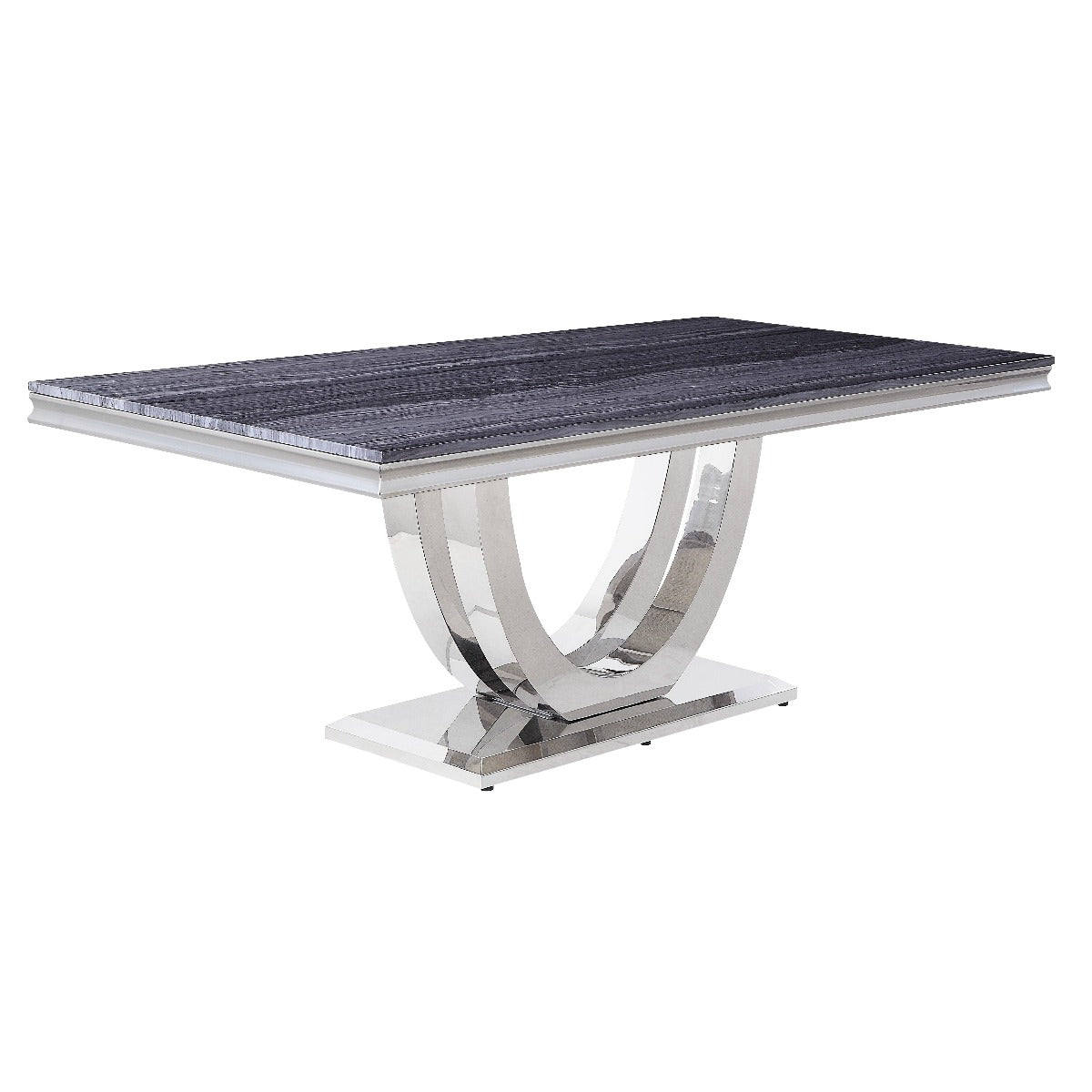 Cambrie Faux Marble Top & Mirrored Silver Finish Dining Table