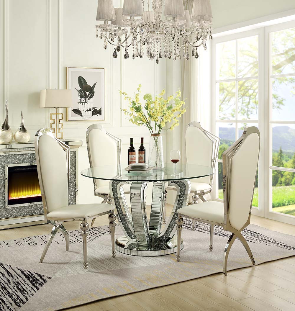 Noralie Mirrored & Faux Diamonds Dining Table