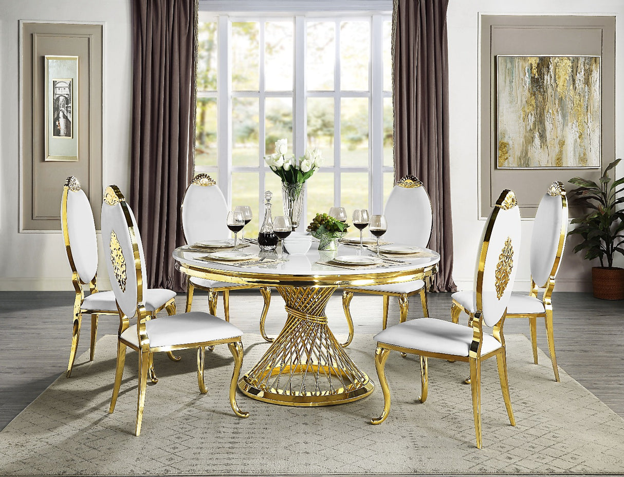 Fallon Engineered Stone, Top & Mirrored Gold Finish Dining Table