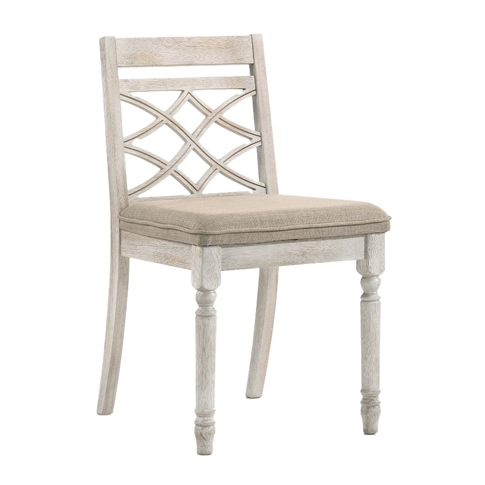 Cillin Fabric, Walnut & Antique White Finish Side Chair (Set-2)