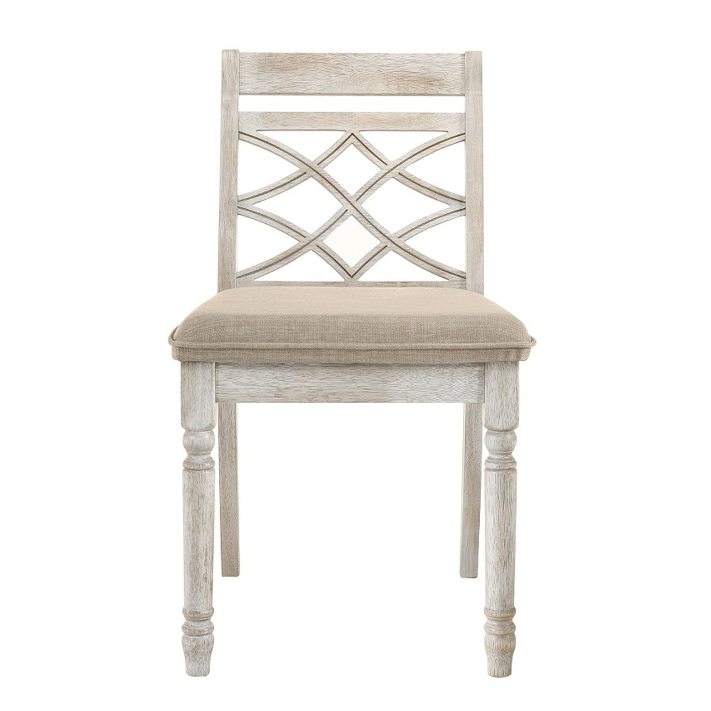 Cillin Fabric, Walnut & Antique White Finish Side Chair (Set-2)