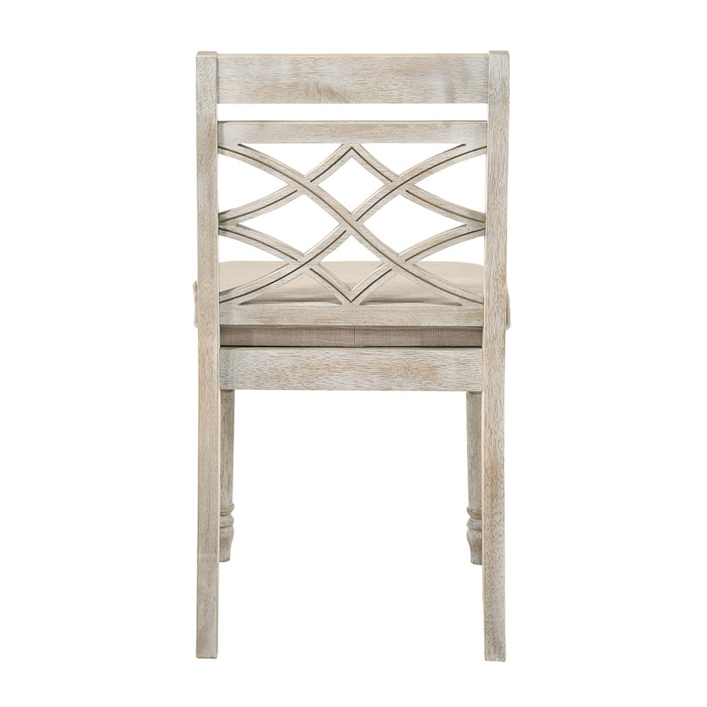 Cillin Fabric, Walnut & Antique White Finish Side Chair (Set-2)