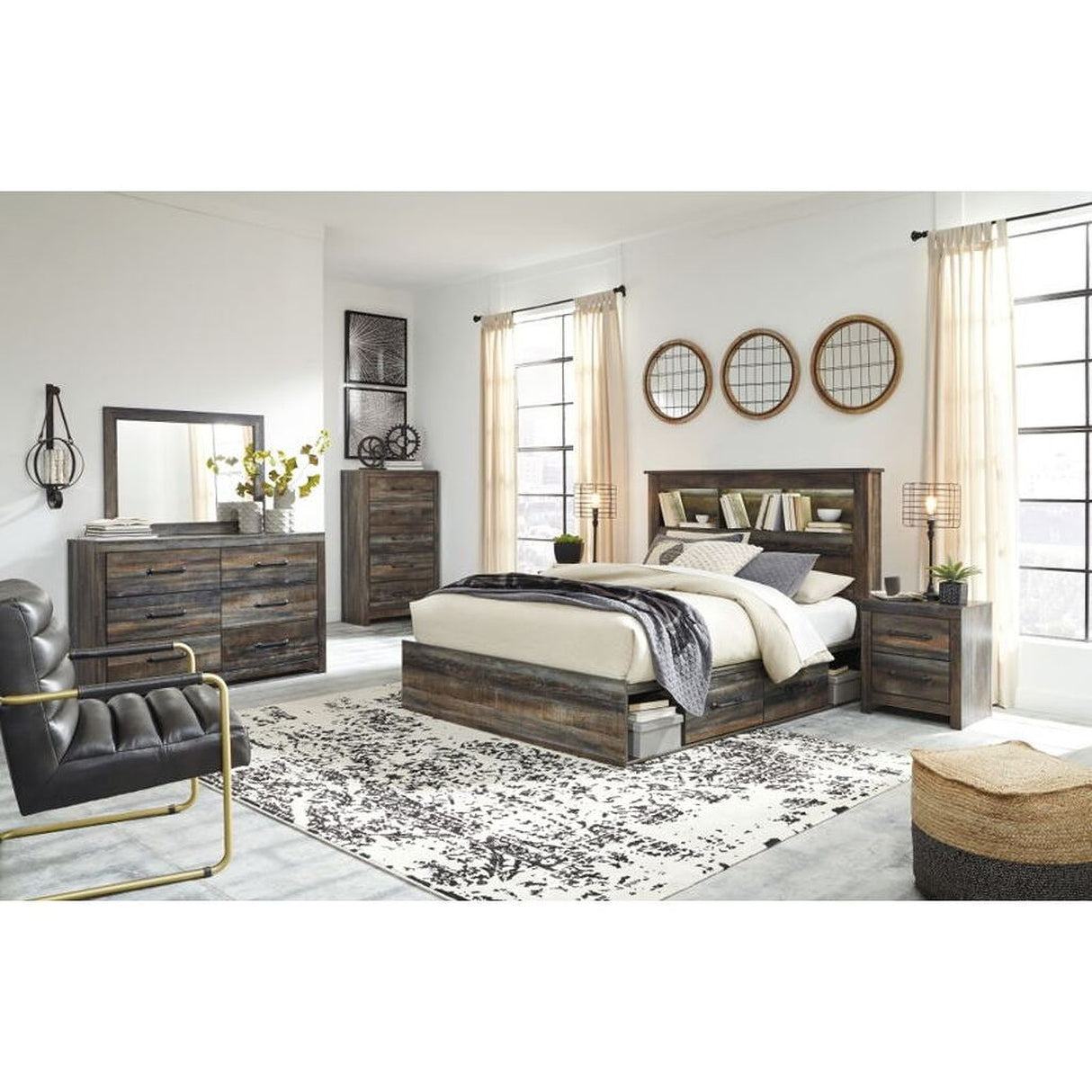 Drystan Multi Bookcase Panel Bedroom Set with Side Storage
