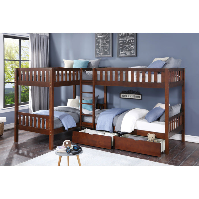 Rowe Dark Cherry Corner Bunk Bed With Storage Boxes