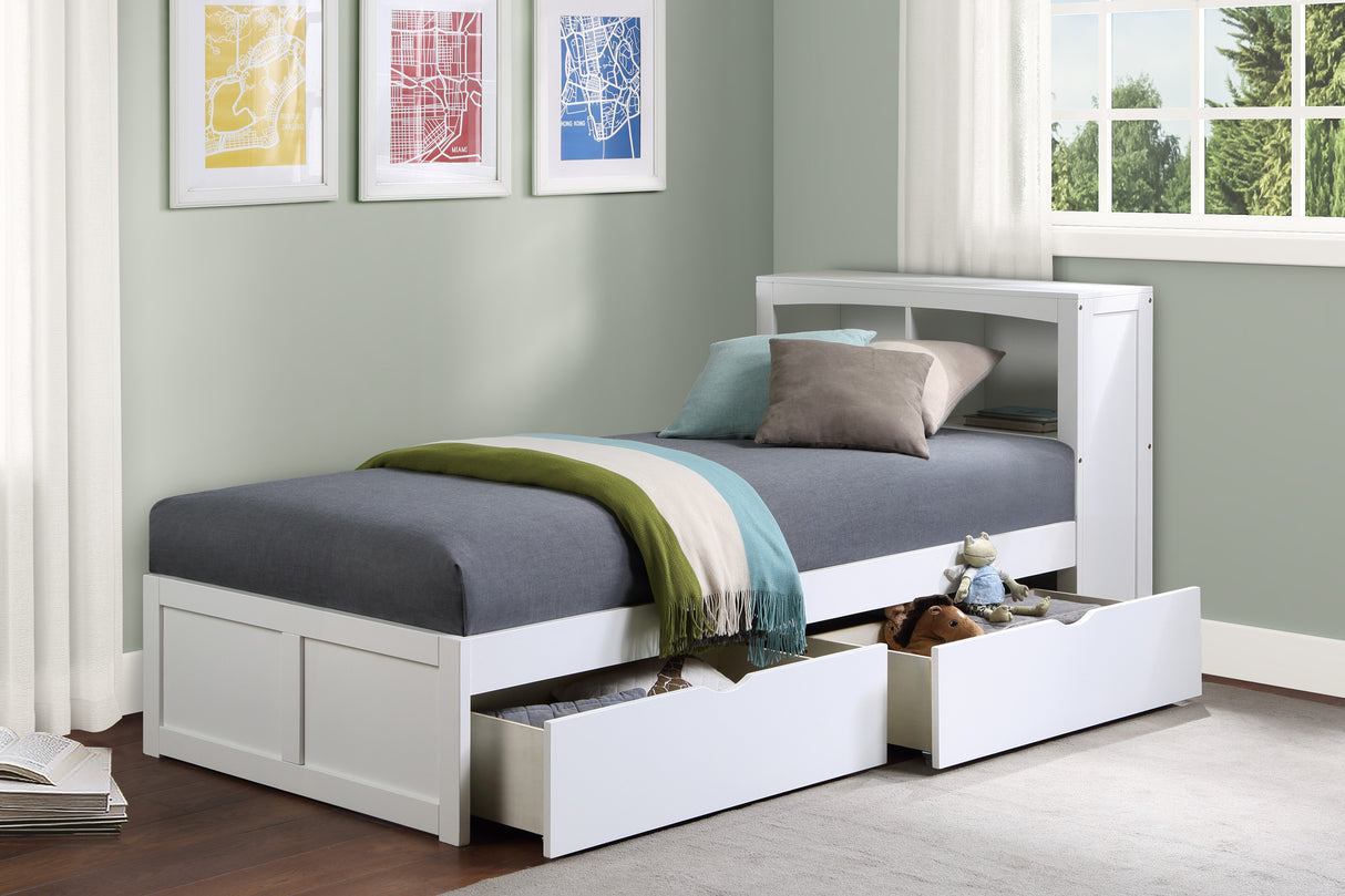 Galen White Twin Bookcase Bed With Storage Boxes