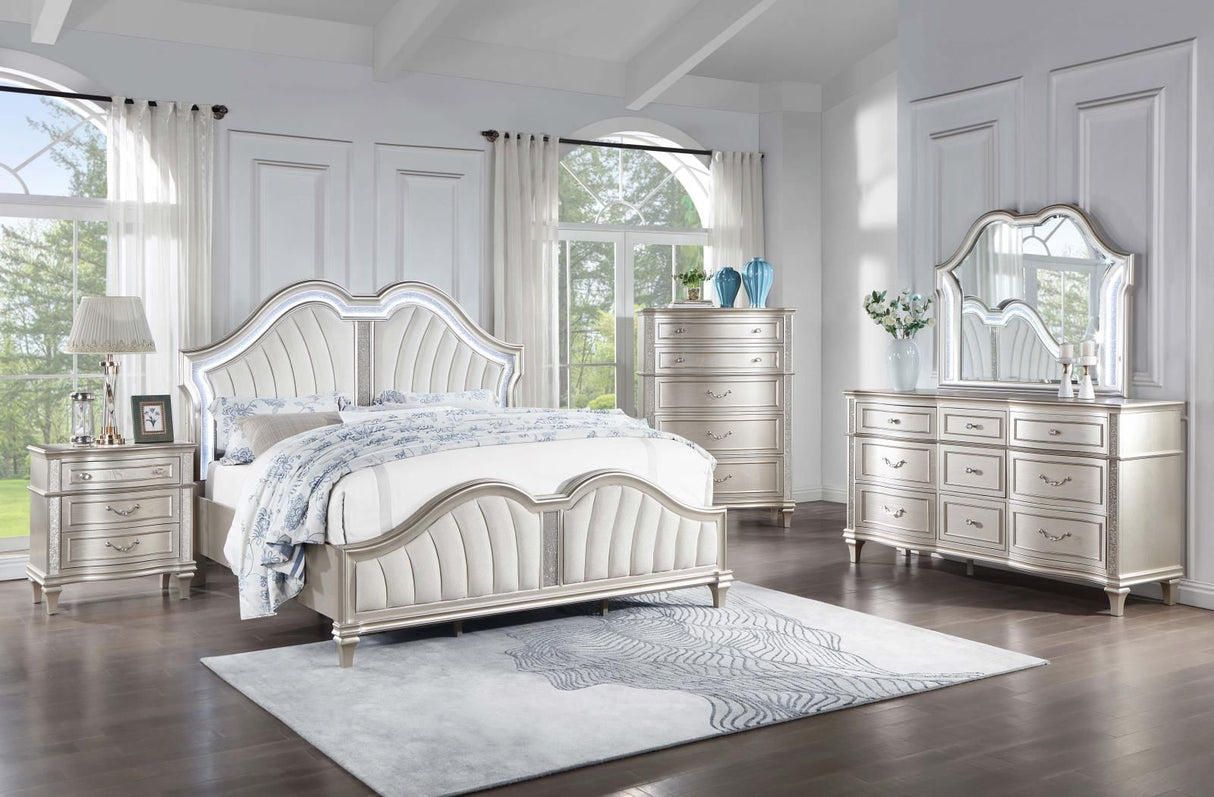 Evangeline Silver And Ivory Tufted Upholstered Platform Bedroom Set