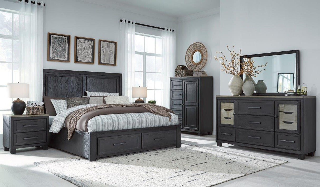 Foyland Black And Brown Panel Storage Bedroom Set