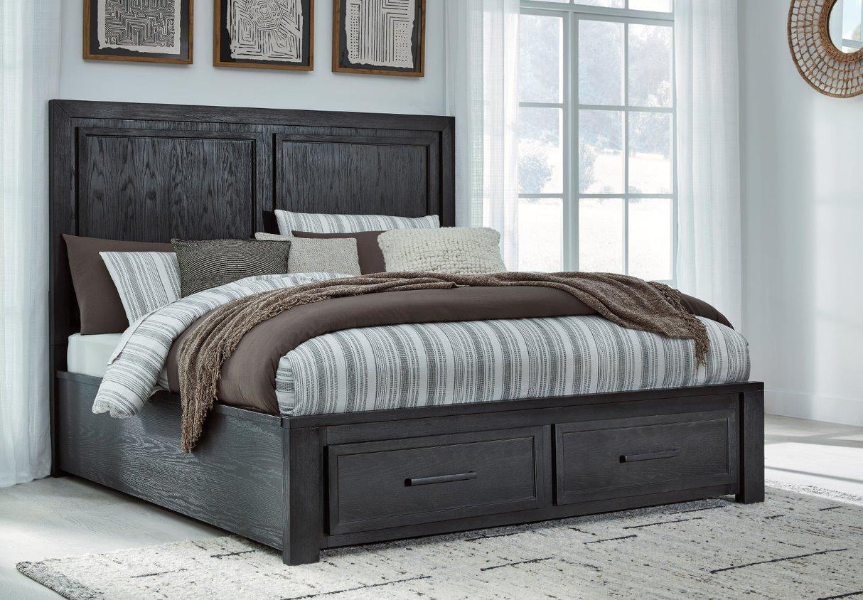 Foyland Black And Brown Panel Storage Bedroom Set