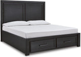 Foyland Black And Brown Panel Storage Bedroom Set