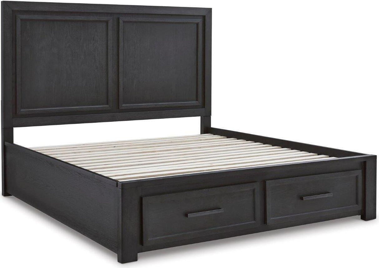 Foyland Black And Brown Panel Storage Bedroom Set