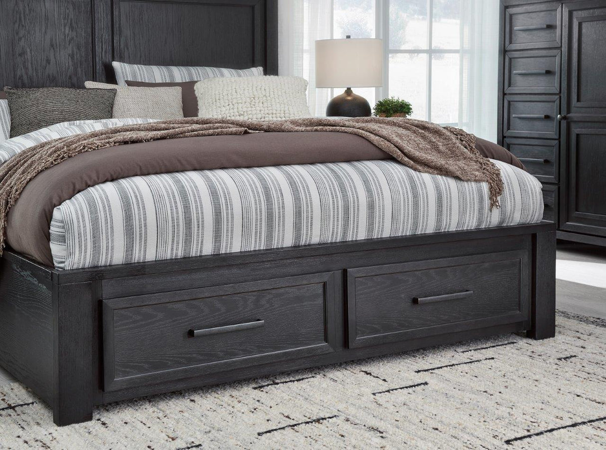 Foyland Black And Brown Panel Storage Bedroom Set