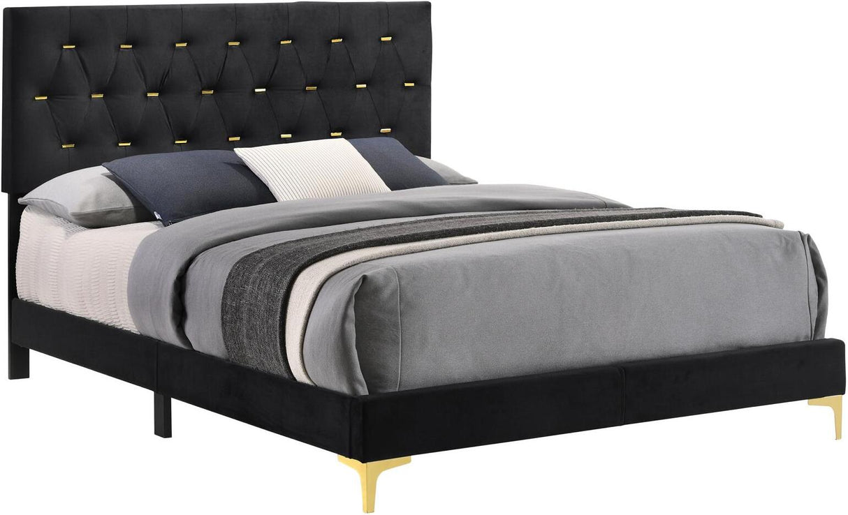 Kendall Black And Gold Tufted Upholstered Panel Bedroom Set