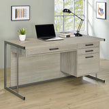 Loomis Whitewashed Grey And Gunmetal 4 Drawer Rectangular Home Office Set