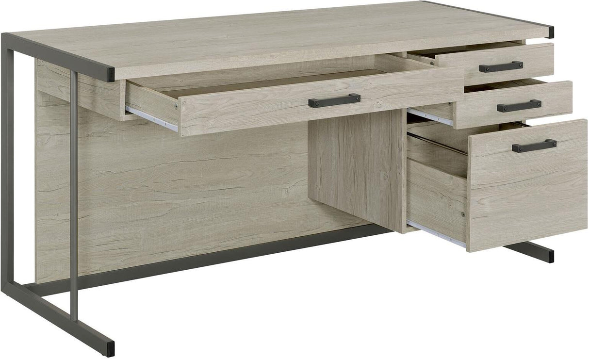 Loomis Whitewashed Grey And Gunmetal 4 Drawer Rectangular Home Office Set