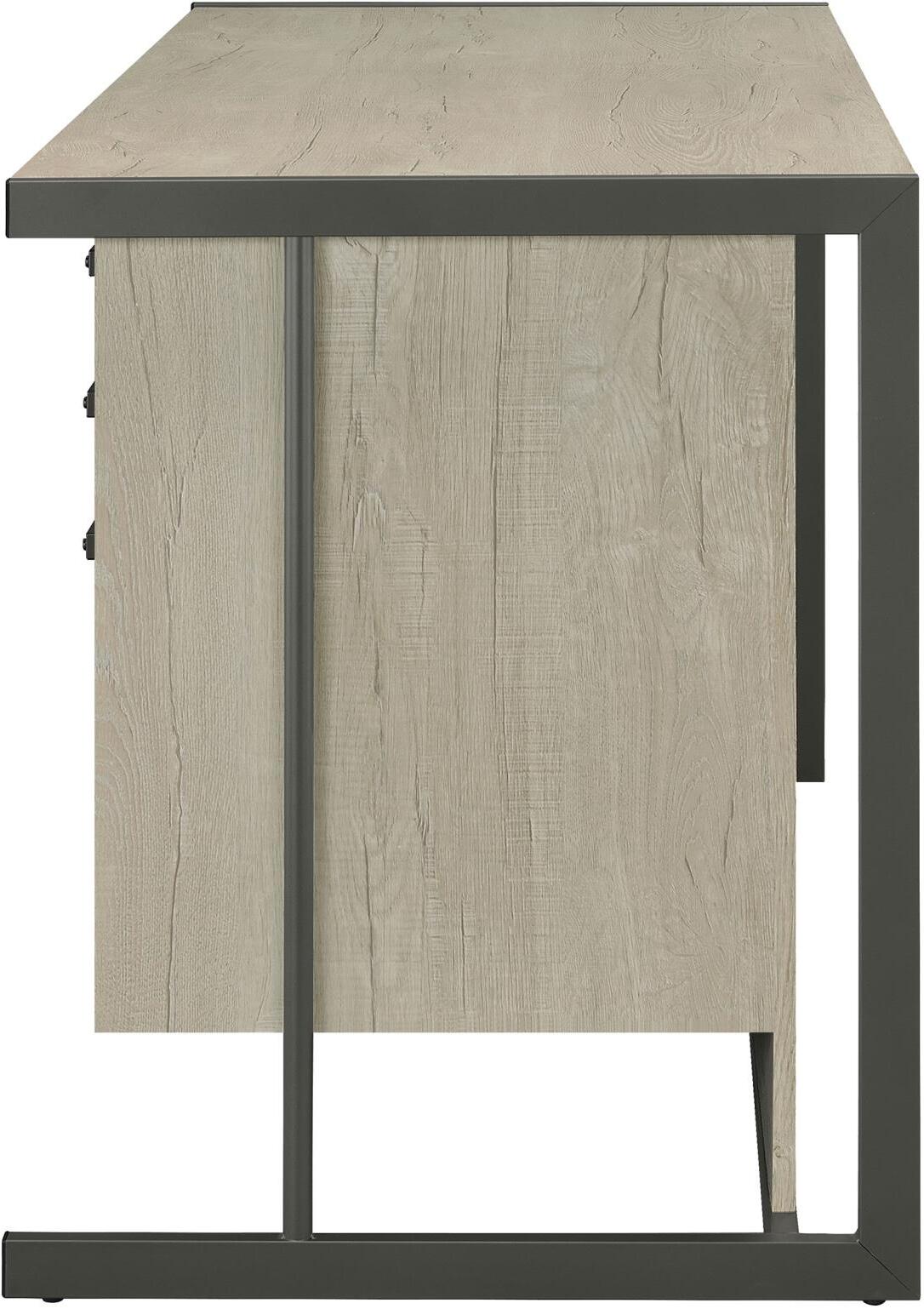 Loomis Whitewashed Grey And Gunmetal 4 Drawer Rectangular Home Office Set