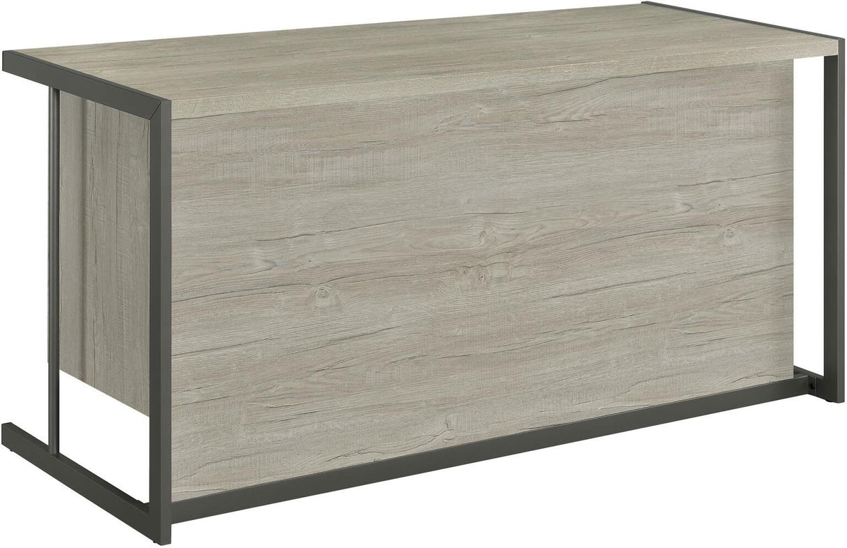 Loomis Whitewashed Grey And Gunmetal 4 Drawer Rectangular Home Office Set
