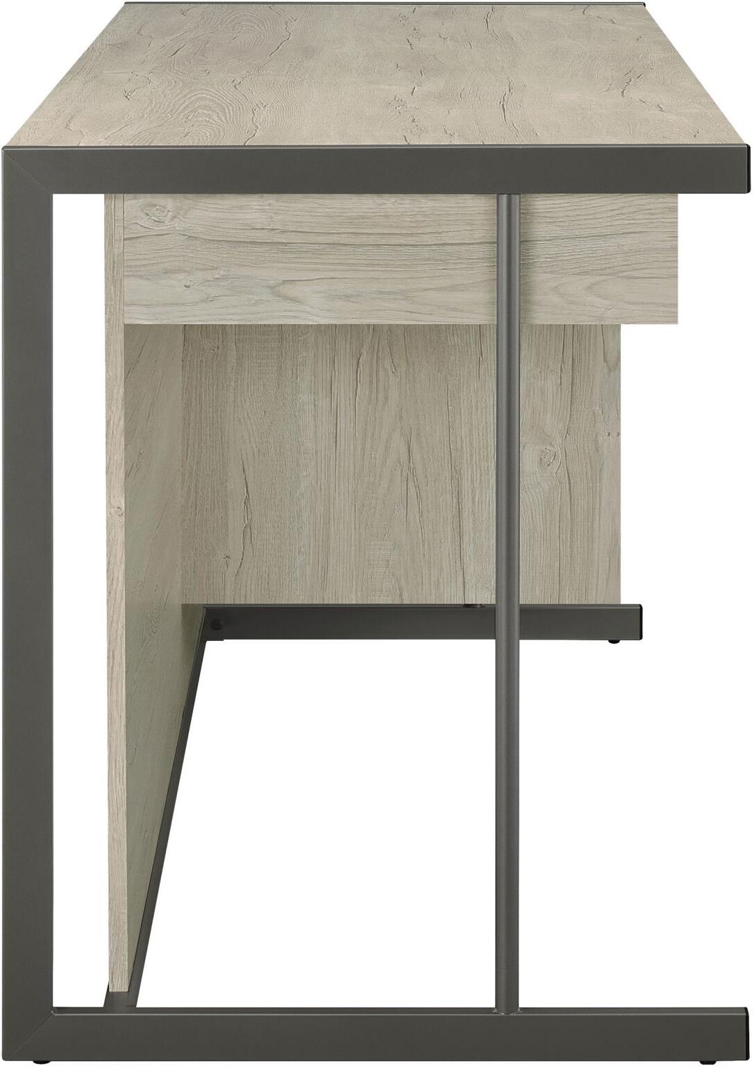 Loomis Whitewashed Grey And Gunmetal 4 Drawer Rectangular Home Office Set