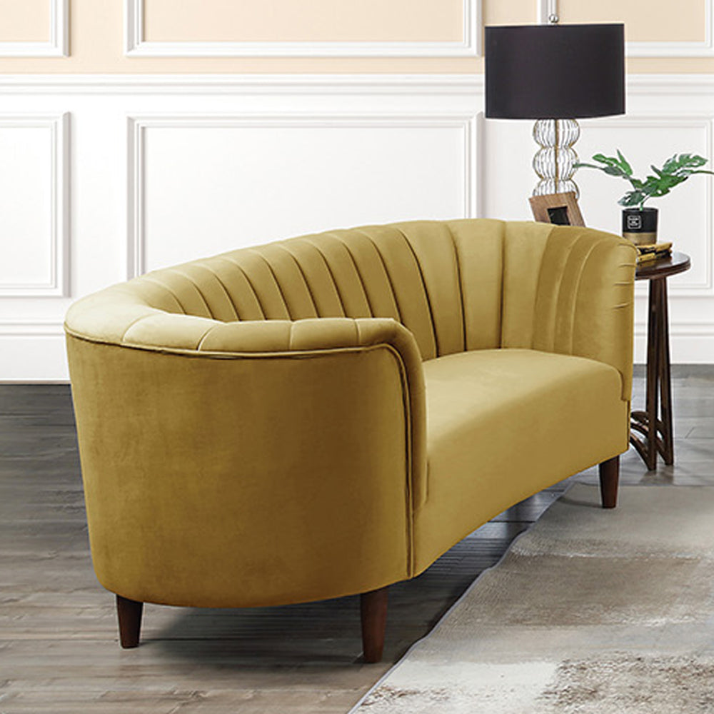 Millephri Olive Yellow Velvet Loveseat