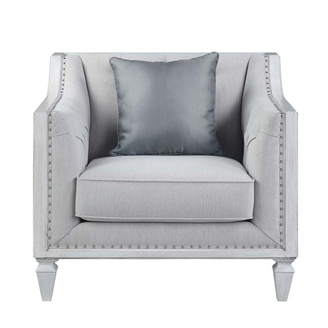 Katia Light Gray Linen & Weathered White Finish Chair