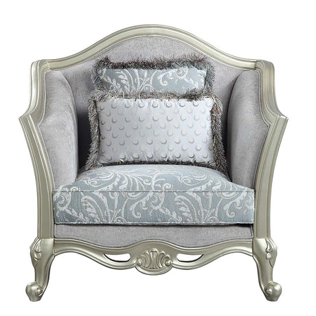 Qunsia Light Gray Linen & Champagne Finish Chair