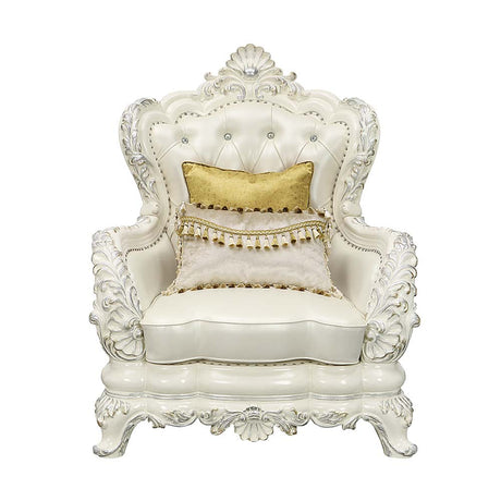 Adara Pearl White Synthetic Leather & Antique White Finish Chair